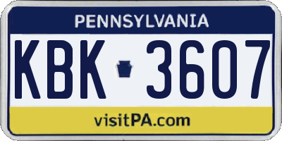 PA license plate KBK3607
