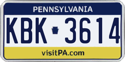 PA license plate KBK3614