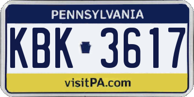 PA license plate KBK3617