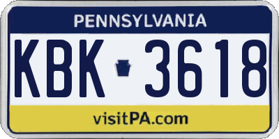 PA license plate KBK3618