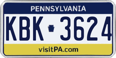 PA license plate KBK3624