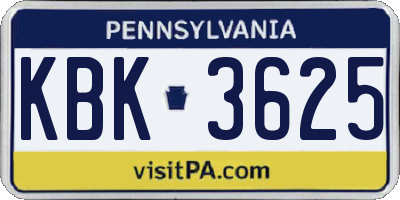 PA license plate KBK3625