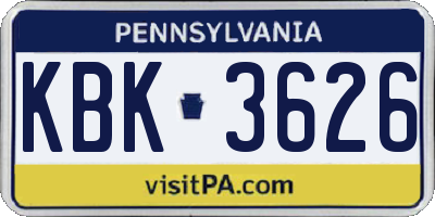 PA license plate KBK3626