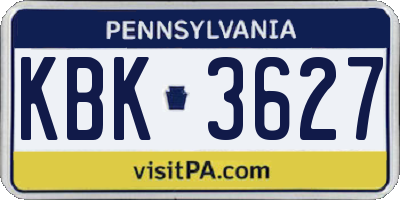 PA license plate KBK3627