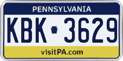 PA license plate KBK3629