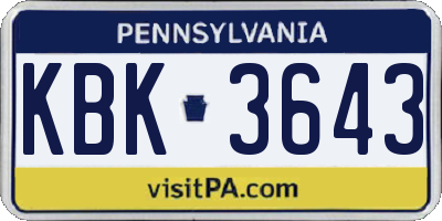 PA license plate KBK3643