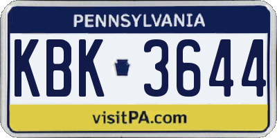 PA license plate KBK3644
