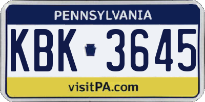 PA license plate KBK3645