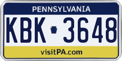PA license plate KBK3648
