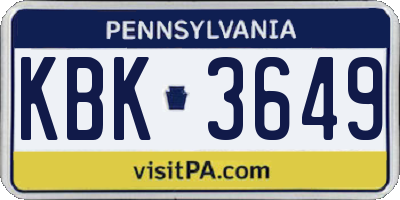 PA license plate KBK3649
