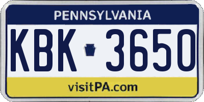PA license plate KBK3650
