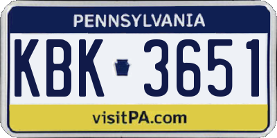 PA license plate KBK3651