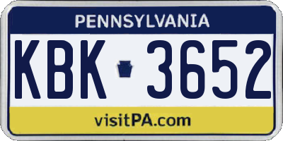 PA license plate KBK3652