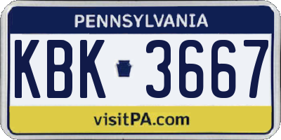 PA license plate KBK3667
