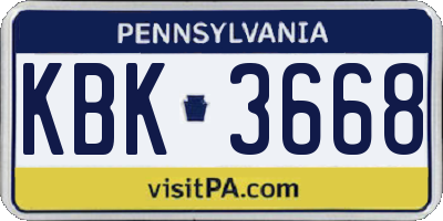 PA license plate KBK3668