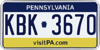 PA license plate KBK3670
