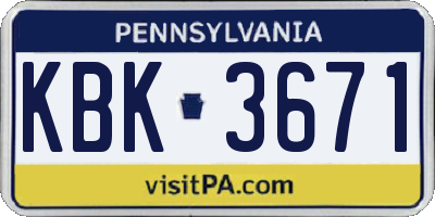 PA license plate KBK3671
