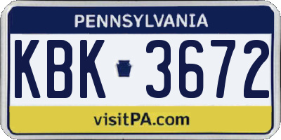 PA license plate KBK3672