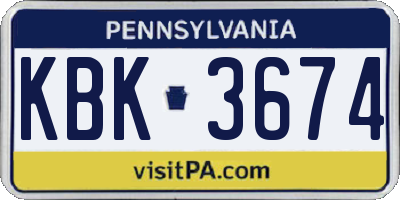PA license plate KBK3674