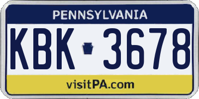 PA license plate KBK3678