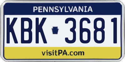 PA license plate KBK3681