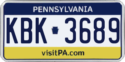 PA license plate KBK3689