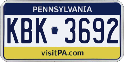 PA license plate KBK3692