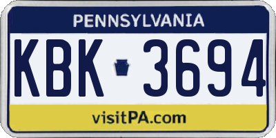 PA license plate KBK3694