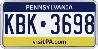 PA license plate KBK3698