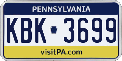 PA license plate KBK3699