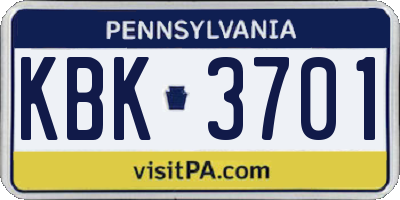 PA license plate KBK3701