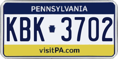 PA license plate KBK3702