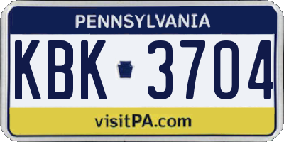 PA license plate KBK3704