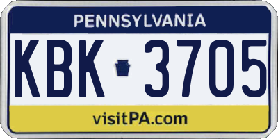 PA license plate KBK3705