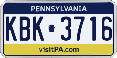 PA license plate KBK3716