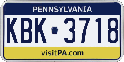PA license plate KBK3718