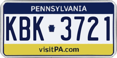 PA license plate KBK3721