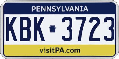 PA license plate KBK3723