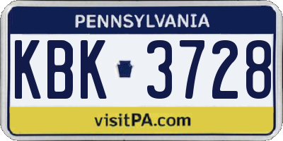 PA license plate KBK3728