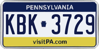 PA license plate KBK3729