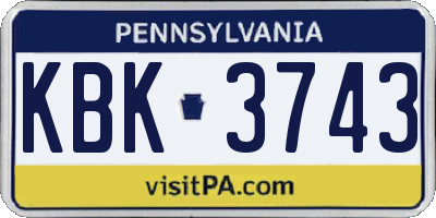 PA license plate KBK3743