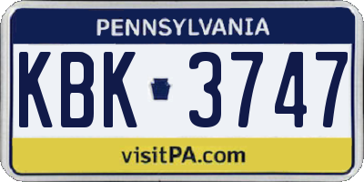 PA license plate KBK3747