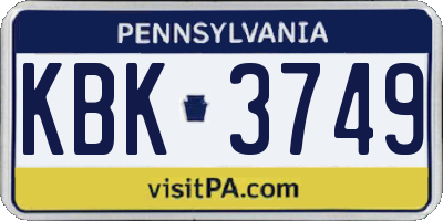 PA license plate KBK3749
