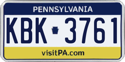 PA license plate KBK3761