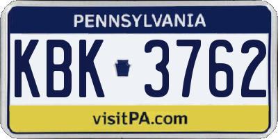 PA license plate KBK3762