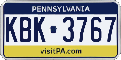 PA license plate KBK3767