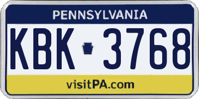 PA license plate KBK3768