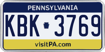 PA license plate KBK3769
