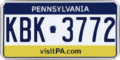 PA license plate KBK3772