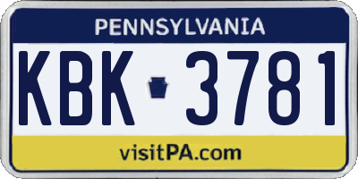 PA license plate KBK3781